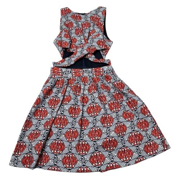 Zara Trafaluc Cut Out Mini Dress Red Navy Printed Fit Flair Cross Halter Size XS - Picture 9 of 13